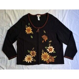 Vintage Tiara Women Sunflower Cardigan Sweater Autumn Cottagecore Grandmacore 1X